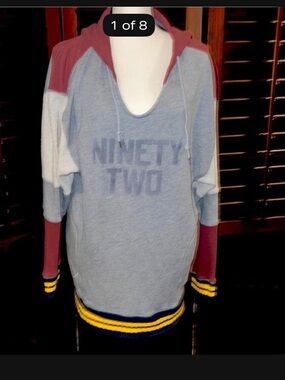 NWOT Free People Gray, Maroon & Yellow 'Ninety Two' Pullover Hoodie